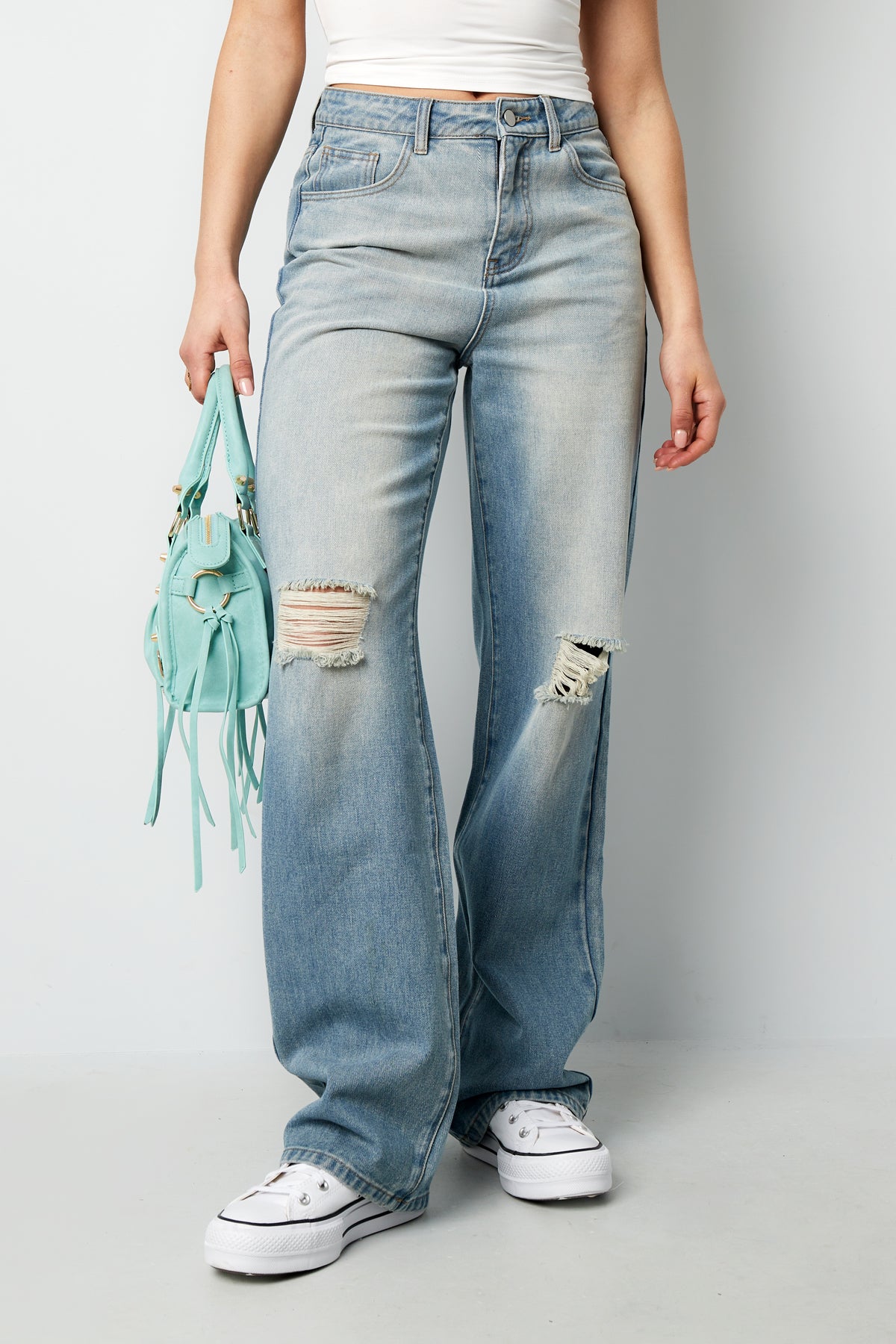Cotton Woven Damen Straight Leg Jeans Ripped