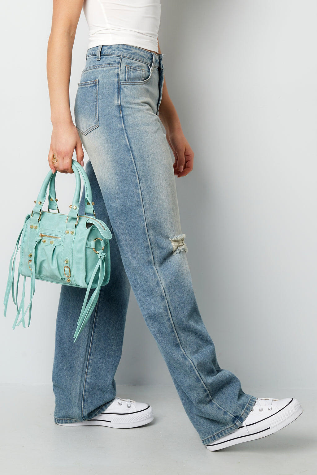 Cotton Woven Damen Straight Leg Jeans Ripped