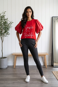 kurzärmliges Shirt mit Puffärmeln aus Kunstleder