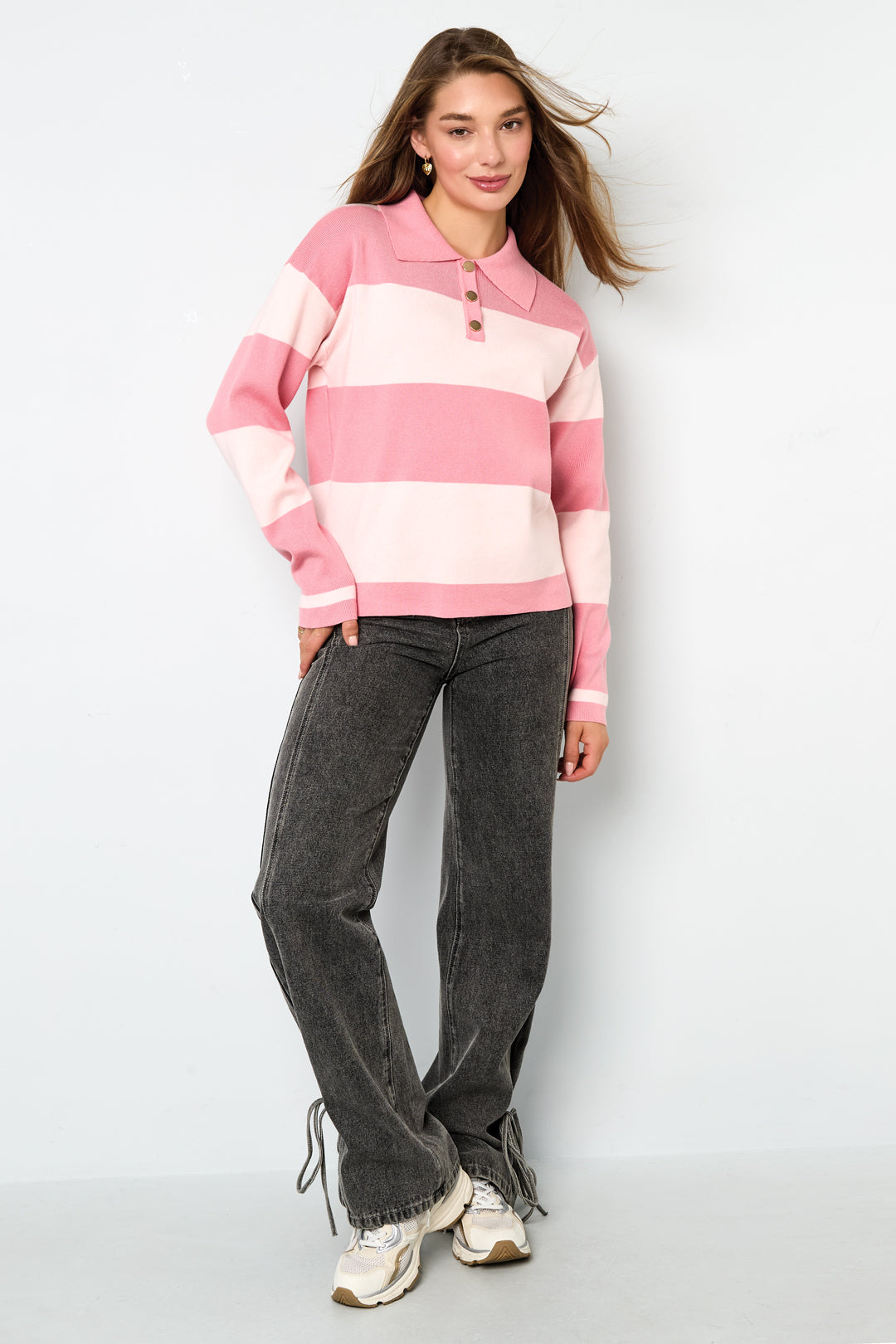 Strick-Viskose Damen-Polo-Pullover Streifen Herbst/Winter