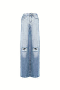 Cotton Woven Damen Straight Leg Jeans Ripped