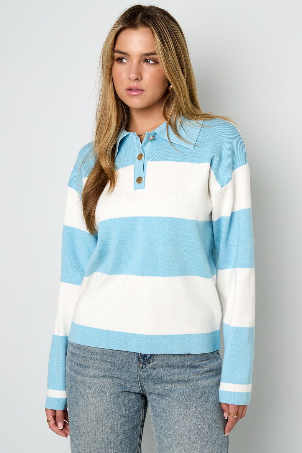 Strick-Viskose Damen-Polo-Pullover Streifen Herbst/Winter