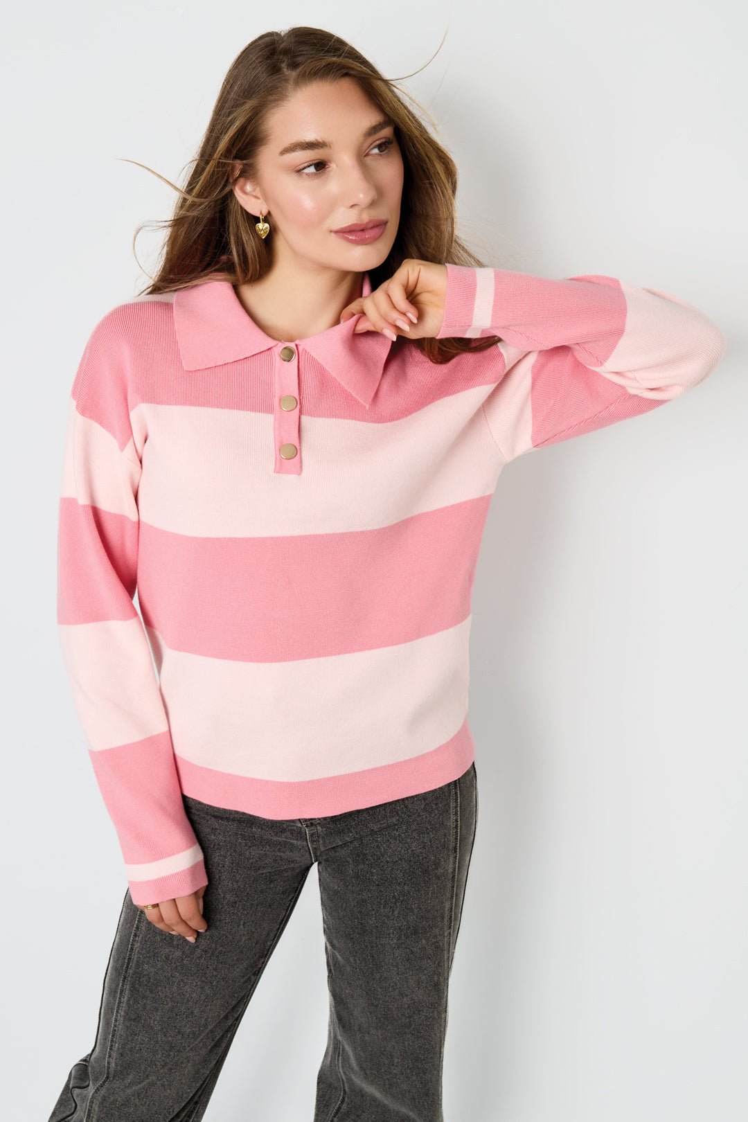 Strick-Viskose Damen-Polo-Pullover Streifen Herbst/Winter